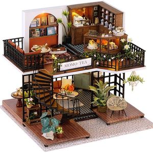 CUTE ROOM – DIY Miniatuur Houten Poppenhuis Bouwpakket – LV-001 Forest Teashop (met Stofkap)