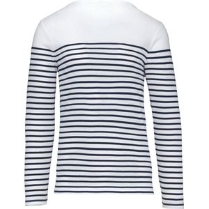 T-shirt Heren L Kariban Ronde hals Lange mouw White / Navy Stripes 100% Katoen