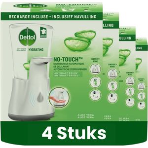 Dettol No-Touch - 4 x Automatische Zeepdispenser Zilver met Hydraterende Aloë Vera Navulling - 250 ml