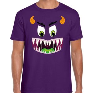 Monster gezicht verkleed t-shirt paars voor heren - Carnaval / Halloween shirt / kleding / kostuum XXL