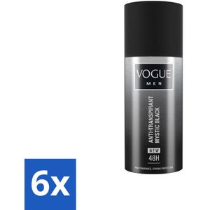 6 x Vogue Men - Mystic Black - Deodorant Spray - Anti-transpirant - 150 ml - Anti-transpirant - Deodorant - Mannelijke Geur - Robuuste Geur - Mysterieuze Geur