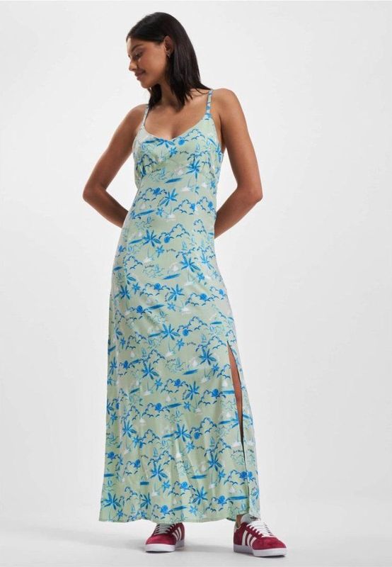 Just Rhyse - Zomerjurk - Crème/Azuur/Mintgroen/Wit - Maxi - V-hals - Spaghettibandjes