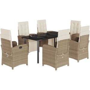 vidaXL - 7-delige - Tuinset - met - kussens - poly - rattan - beige