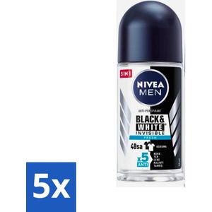 5 x Nivea - Men - Deodorant - Roller - Black & White Invisible Fresh - 50 ml - Deodorant Roller - Deodorant Voor Mannen