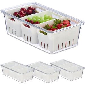 Relaxdays koelkast organizer - set van 4 - kunststof - frigo organizer - groente en fruit