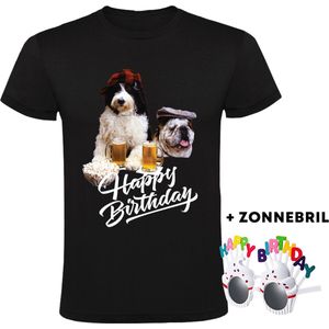 Happy birthday Heren T-shirt + bril - verjaardag - jarig - feest - bier - hond - dieren - grappig