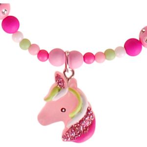 Ketting Kindermaat - Eenhoorn Glitters Roze & Gekleurde Kraaltjes Strass - Elastisch