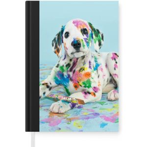 Notitieboek - Schrijfboek - Hond - Verf - Blauw - Notitieboekje klein - A5 formaat - Schrijfblok