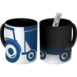 Magische Mok - Foto op Warmte Mokken - Koffiemok - Tractor - Aanhanger - Blauw - Magic Mok - Beker - 350 ML - Theemok