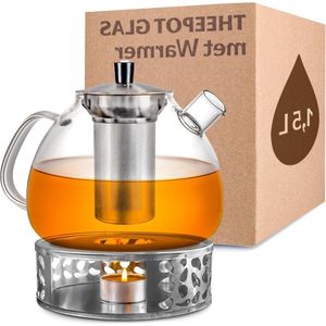 Theepotwarmer set van glas in geschenkverpakking - 1.5 liter - Houdt lang warm - Vaatwasmachinebestendig