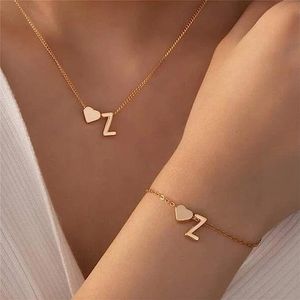 Initiaal Ketting & Armband set met Letter Z Goudkleurig - Met letter & Hartje! - Naam Ketting Cadeau - Geluksketting op Kaartje - Pax Amare