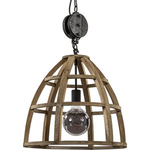 Landelijke Hanglamp Hout/ Zwart Met Katrol 34 cm