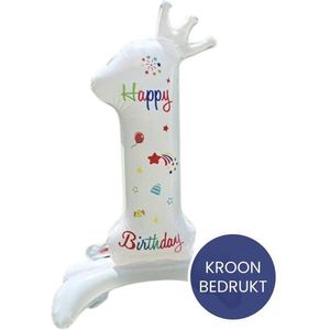 Cijfer Ballonnen - Cijfer Ballon 1 - 80cm - Ballonnen Wit & Kleur - Opblaascijfer 1 - Verjaardag Versiering 1 jaar - Jongen & Meisje - Verjaardag Decoratie - Happy Birthday