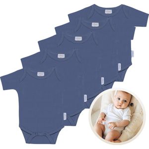 Funnies Rompertjes 5-Pack Silk blue - 50-56 - Set van 5 Zachte Babyrompers / Boxpakjes / Babybody's - Gemaakt van Comfortabele en Ademende Stoffen - Perfect voor Dagelijks Gebruik bij Baby’s - Makkelijk aan en uit te trekken en Wasmachinebestendig