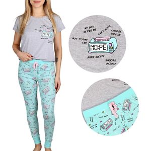 Pyjama voor dames grijs en turkoois, lange broek