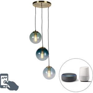QAZQA pallon - Art Deco Dimbare LED Smart Hanglamp incl. wifi met Dimmer - 3 lichts - Ø 45 cm - Naturel - Woonkamer | Slaapkamer | Keuken