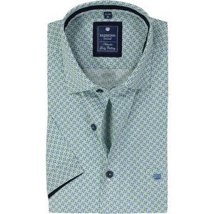 Redmond comfort fit overhemd - korte mouw - popeline - blauw met wit en groen dessin - Strijkvriendelijk - Boordmaat: 39 - 40