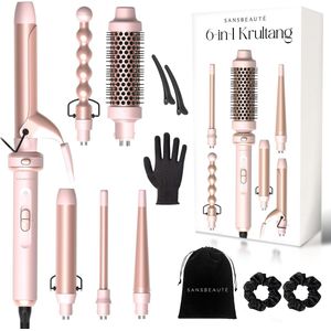 Sansbeauté - 6 in 1 Krultang - Keramische Haarkruller - 13mm tot 38mm - Föhnborstel Kort Haar