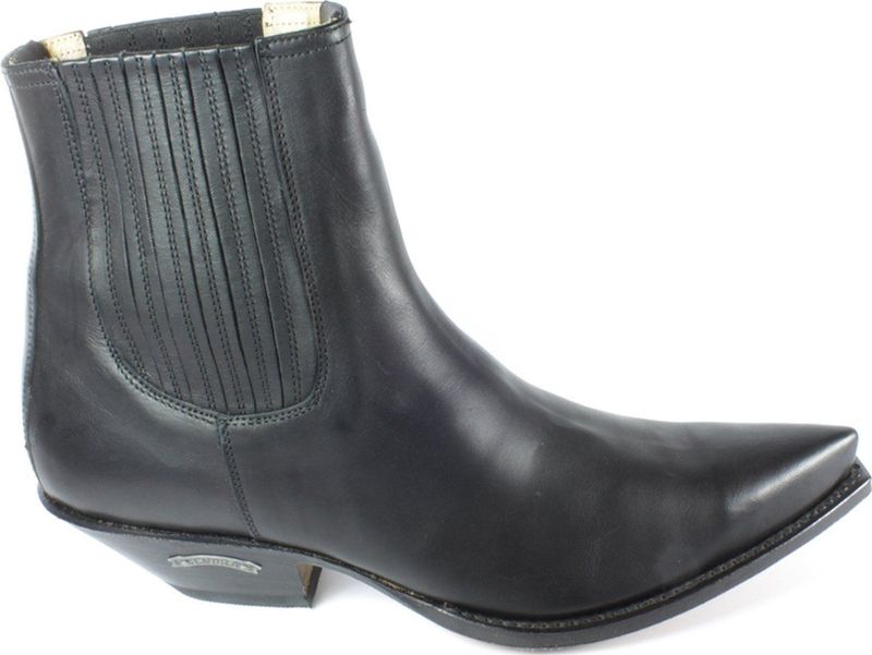 Sendra Boots 1692 Cuervo Zwart Heren Enkellaars Schuine Hak Lederen Zool Spitse Neus Elastiek Sluiting Echt Leer Maat 45