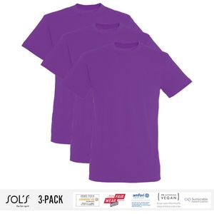 3 Pack Sol's Jongens/Meisjes T-Shirt 100% biologisch katoen Ronde hals Paars Maat 86/94 (1/2 Jaar)