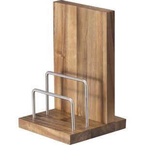 Navaris houten messenblok en snijplankhouder - Magnetische messenhouder van hout - Plaatsbesparend 2-in-1 design - Donkerbruin