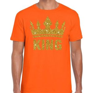 Oranje King gouden glitter kroon - t-shirt heren - Oranje Koningsdag kleding XL