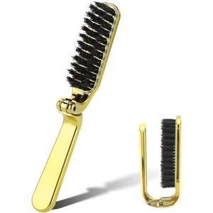 Mini-haarborstel met wildzwijnharen - Opvouwbaar en antistatisch - Reisformaat - Voor vrouwen en mannen (goud)