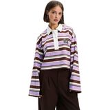 Refined Department - T-shirt - Bruin met Lila Strepen - Dames - Korte Mouwen - Knitted Cropped Polo