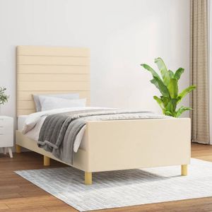 The Living Store Bedframe - Crème - 203 x 103 x 118/128 cm - Verstelbaar hoofdeinde