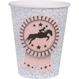 Santex feest wegwerp bekertjes - paarden - 10x stuks - 270 ml - lichtgrijs/roze - karton