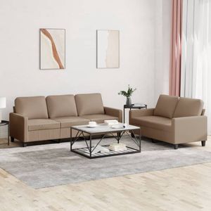 vidaXL Loungeset 2-delig - Kunstleer Cappuccino - Inclusief Kussens Lounge Set - Bankstel - Bruine Bank - Lederlook Bank - 2 Persoons Bank