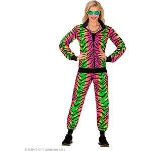 Widmann - Grappig & Fout Kostuum - Neon Raving Tiger Retro Trainingspak Kostuum - Groen, Roze - Large - Carnavalskleding - Verkleedkleding