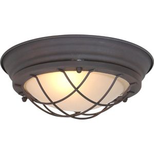 Industriële plafondlamp Lisanne rond | 1 lichts | bruin | glas / metaal | Ø 29 cm | hal / slaapkamer | modern / industrieel design