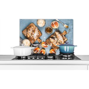 Spatscherm keuken 60x40 cm - Kookplaat achterwand Croissant - Fruit - Ontbijt - Muurbeschermer - Spatwand fornuis - Hoogwaardig aluminium