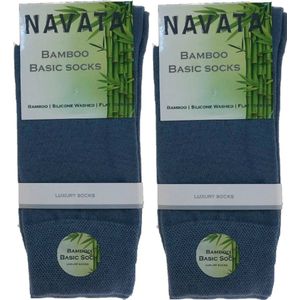 Navata bamboe basic sokken | dames & heren | maat 35/38 | 2 paar | jeans blauw | halfhoge sokken | naadloos & zacht | antibacterieel | ademende stof