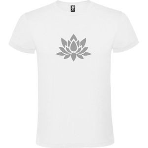 Wit  T shirt met  print van ""Lotusbloem "" print Zilver size XXXXXL
