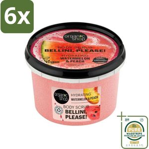 Organic Shop - Body Scrub Watermelon & Peach - Hydratatie en Frisheid - 250 ml - Voordeelverpakking - 6 stuks - Hydraterende body scrub - Zomerse geur