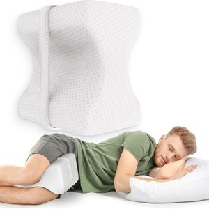Loti Kniekussen voor in bed - Orthopedisch Kniekussen met band - Ergonomisch Beenkussen - Houding Correctie – Zijslaapkussen – Traagschuim - Zijslaper - Kussen Benen - Zandloper