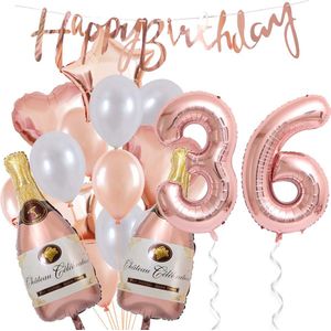 36 Jaar Verjaardag Cijferballon 36 - Feestpakket Snoes Ballonnen Pop The Bottles - Rose White Versiering