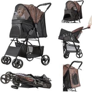 HiPet® Inkapbare Hondenbuggy Senna tot 15 kg Met Grote Boodschappenmand (74x47x100 cm) - Zwart & Luipaard print