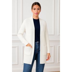 ASTRADAVI Dames Mode - Mooi ribgebreid vest met 2 zakken - One Size - Wit