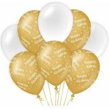 Paperdreams Happy Birthday thema Ballonnen - 16x - goud/wit - Verjaardag feestartikelen