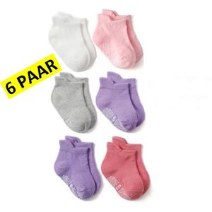 Actie4you® - Baby Sokken met Antislip Zool – Maat 21 tot 24 (1-3 jaar) – 6 Paar – Jongens – Enkel sokjes – Roze mix