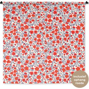 Wandkleed - Wanddoek - Bloemen - Rood - Illustratie - 120x120 cm - Wandtapijt