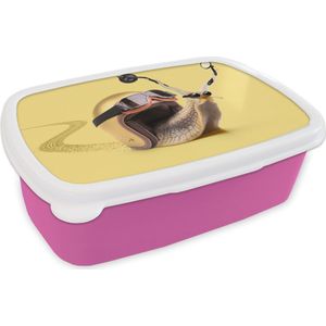 Broodtrommel Roze - Lunchbox - Brooddoos - Slak - Dieren - Helm - Geel - Spiegels - 18x12x6 cm - Kinderen - Meisje