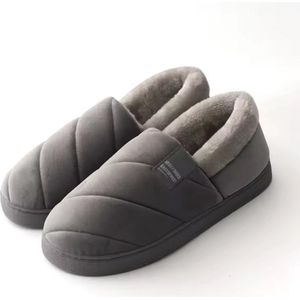 Warme Pantoffels - Instappers - Imitatie Bont - Grijs - Sloffen - Unisex - Anti Slip