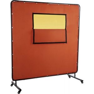 Lasscherm - Rood frame - Lasbeschermingsgordijn - Lasgordijn - Lasdeken - Slijpscherm - Beschermingsgordijn vinyl - 180X180 - Vlamvertragend
