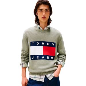 Tommy Jeans - TJM REG MELANGE FLAG - Pullover - Groen - Regular Fit