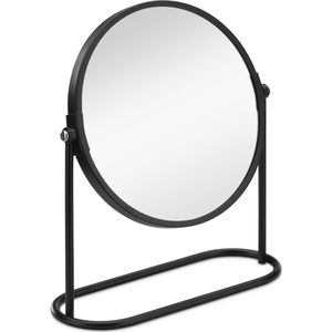 Navaris zwarte minimalistiche make-up spiegel - Dubbelzijdige en draaibare ronde tafelspiegel - Voor in de badkamer, slaapkamer en hal