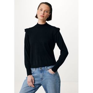 Turtle Neck Trui With Ruffles Dames - Zwart - Maat XXL